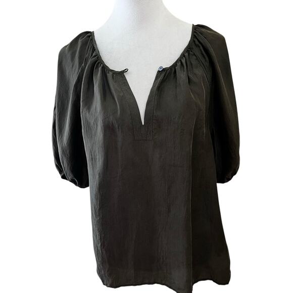 100% Silk Peasant Top Women S Cottagecore Earthy Boho Romantic Olive Talbots - Picture 1 of 8